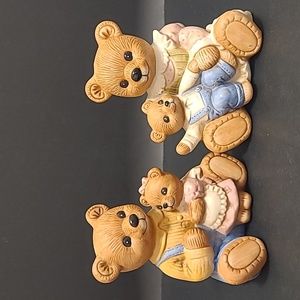 Set of 2 Homco Dad and Mom with Kids Bears